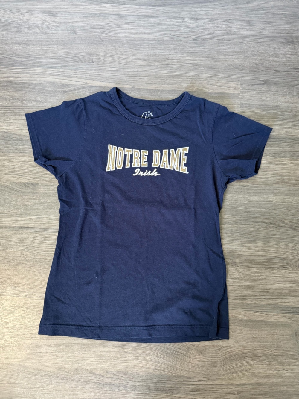 Notre Dame Irish Navy and Gold Graphic Baby Tee College Tee